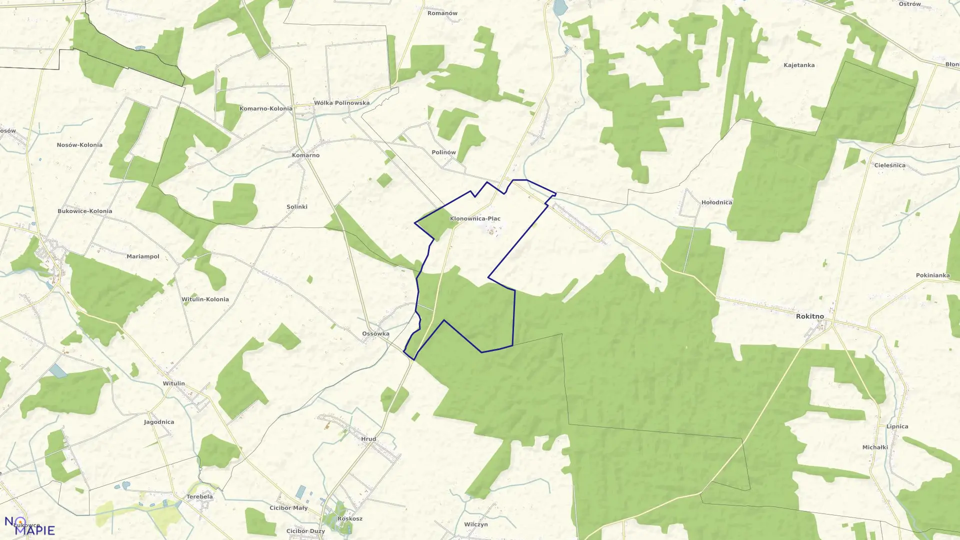 Mapa obrębu KLONOWNICA PLAC w gminie Janów Podlaski